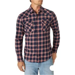 Wrangler Men’s 3XL Flex for Comfort Flannel Shirt Red Blue Plaid Button-Up
